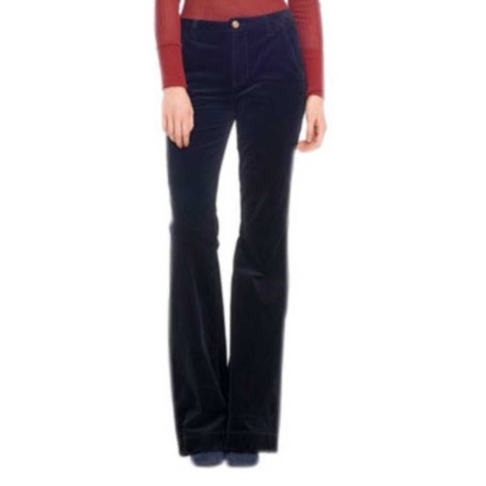 Tory Burch Navy Blue Velvet High Waist Flare
